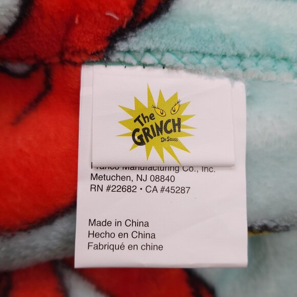 Dr Seuss The Grinch Plush Throw Blanket 50" x 60" Green Holiday Christmas - Picture 9 of 11
